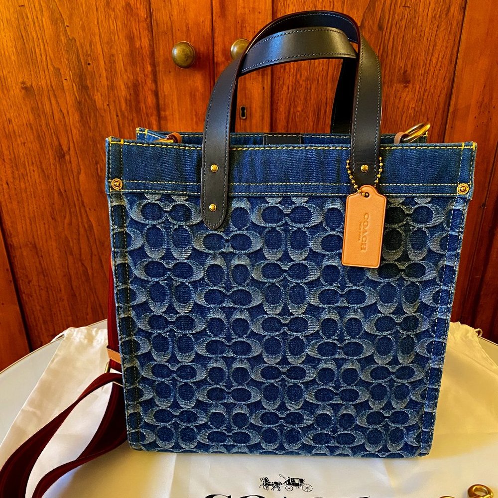 Coach Signature Denim Filed Tote 30